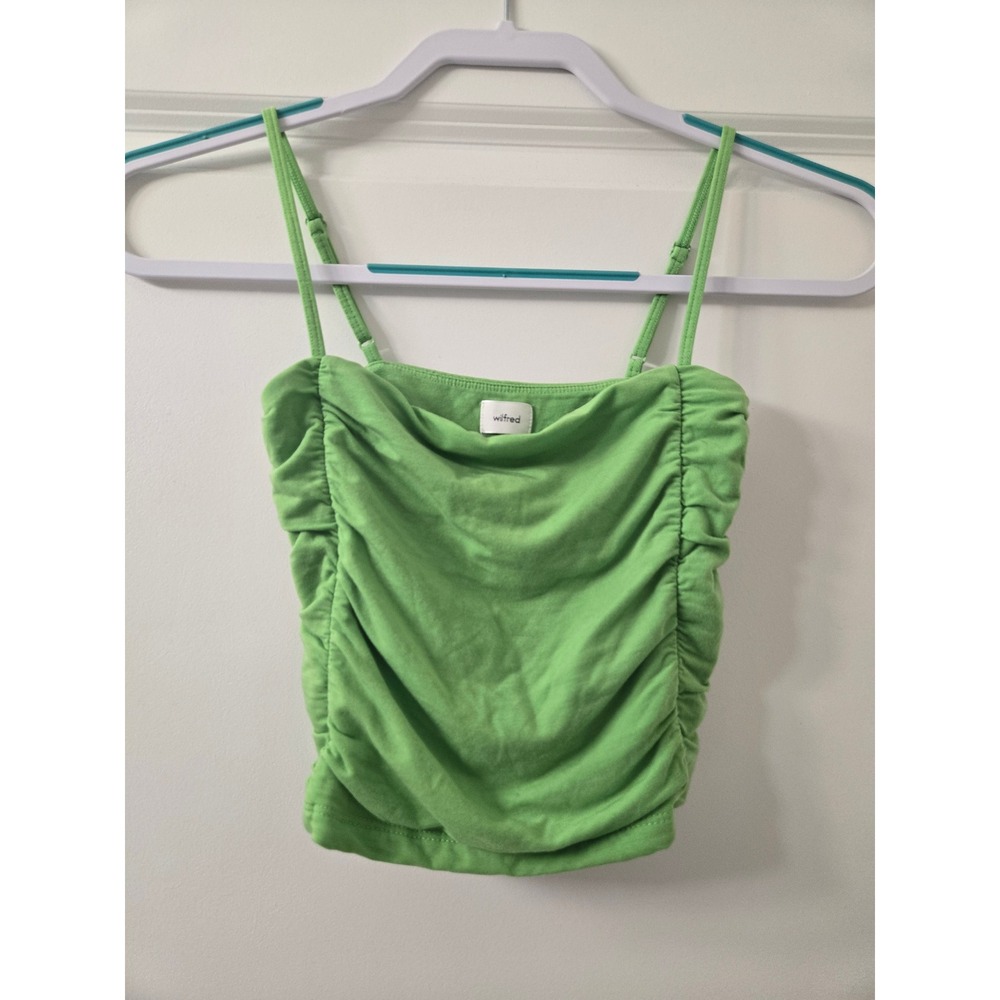 Wilfred Aritzia Green Ruched Cami Top Adjustable Straps XS